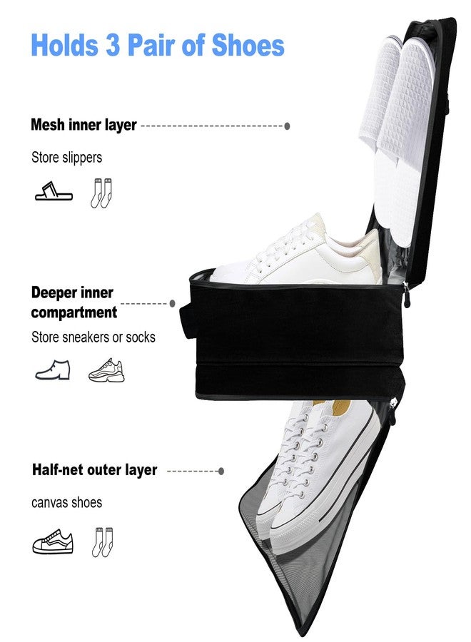 PNEUICALLY Large Shoe Bags for Travel, Holds 3 Pairs of Shoes, Portable Dance Shoe Storage Pouch, Sneaker Storage Bag (Black) - Image 3